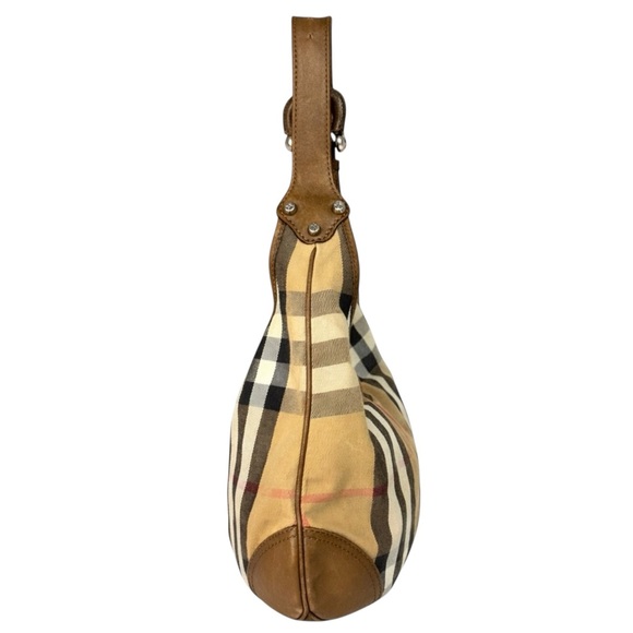Burberry Brooke House Check Hobo Shoulder Bag Tan Canvas Leather Trim - Picture 5 of 9